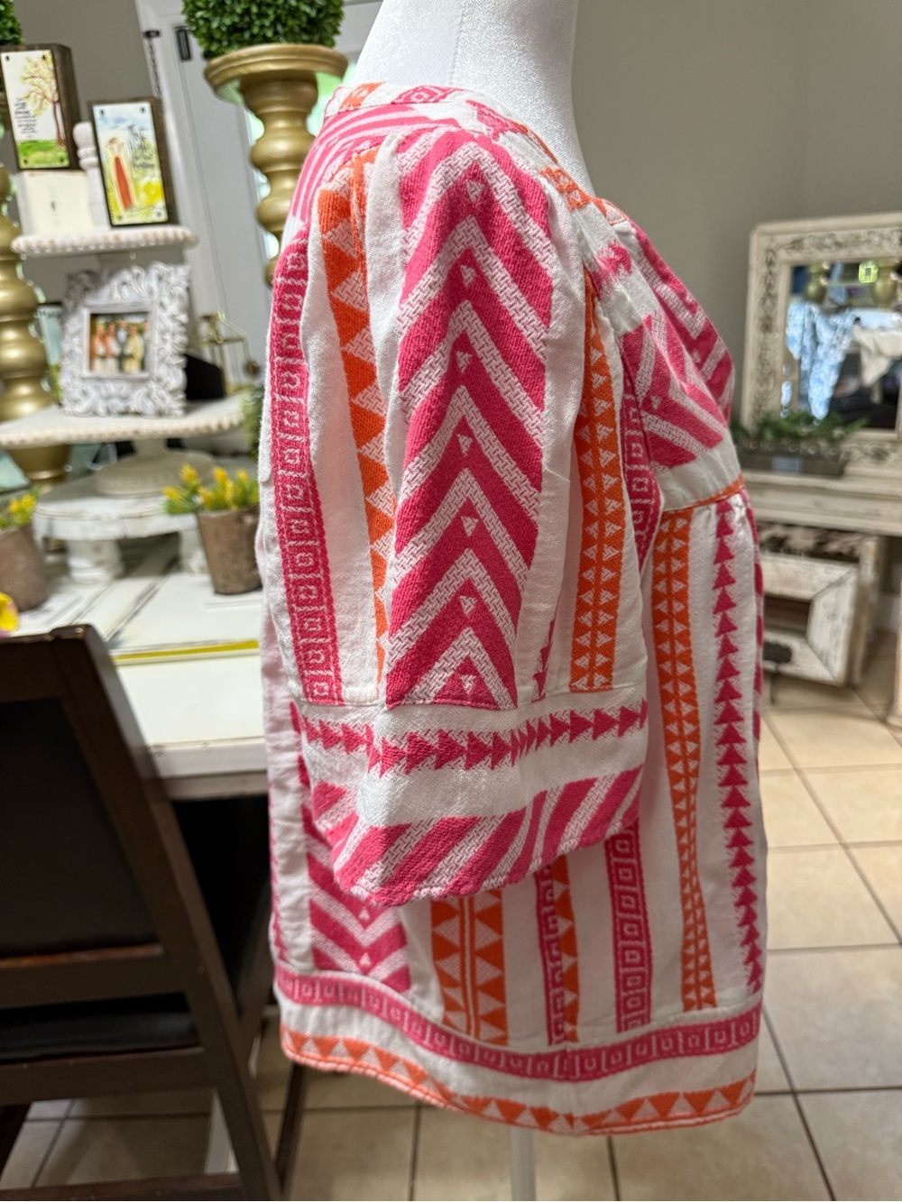 Old Navy Pink & Orange Geometric Peasant Tunic - Picture 4 of 6